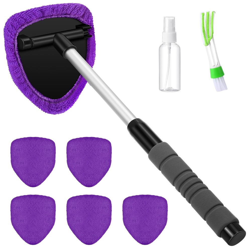 8-Piece Car Windshield Cleaner Kit with Microfiber Pads & Vent Brush  
