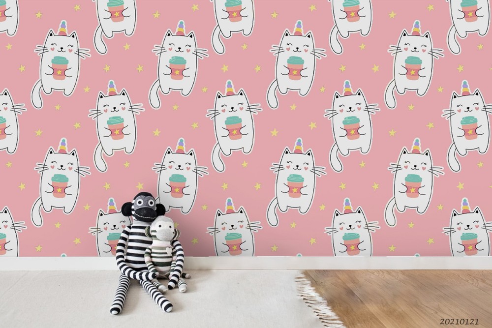 3D Cat Cartoon Pattern Wall Murals Wallpaper Murals Wall Sticker