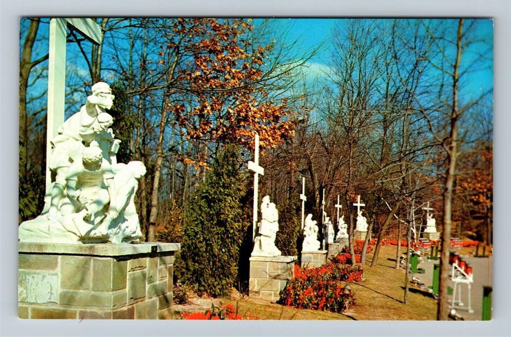 Attleboro MA-Massachusetts, Life Size Statues, Crosses, Shrine Vintage Postcard