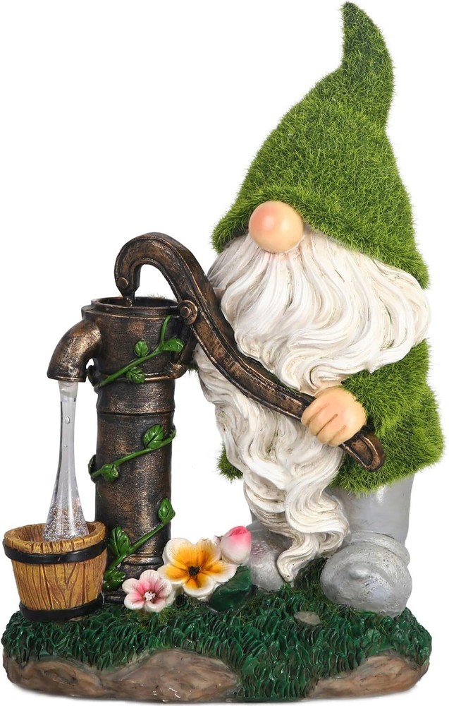 Solar-Powered Light Green Resin Garden Gnomes for Outdoor Decor