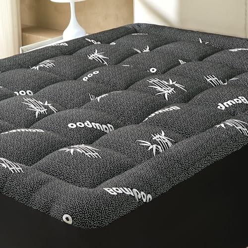 Size Mattress Topper Viscose Derived from Bamboo, Soft Thick Queen Dark Grey