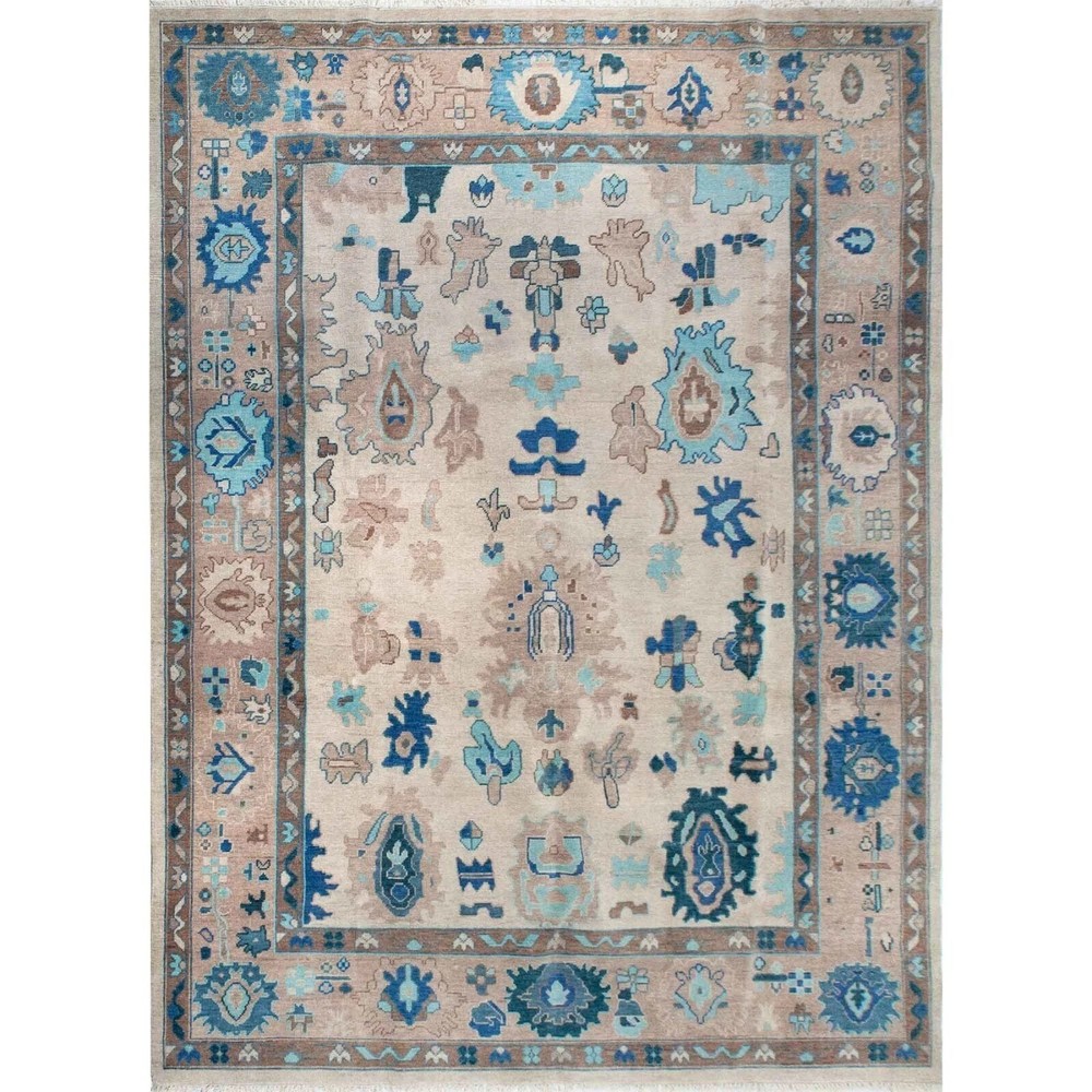 Modern Multicolored Turkish Oushak Rug 9x12 Handmade Bohemian Area Rug