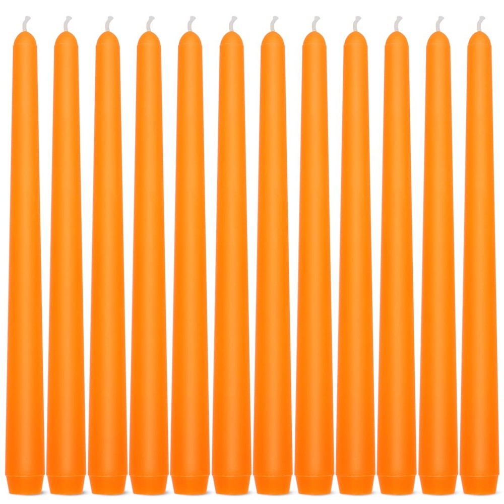 10-inch Orange Unscented Dripless Taper Candles Set of 12 for Home Decor