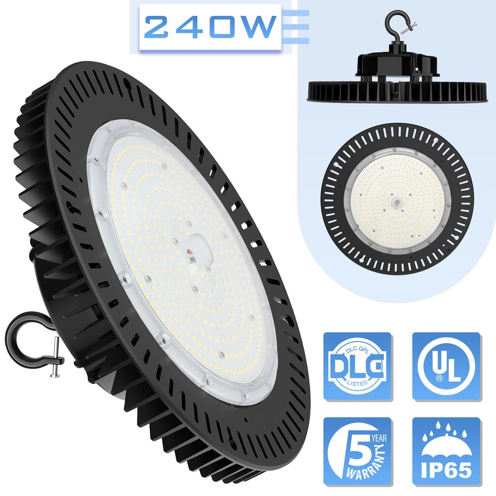 240W LED High Bay Light Fixture 0-10V Dimmable For Garage Shop Warehouse Airport