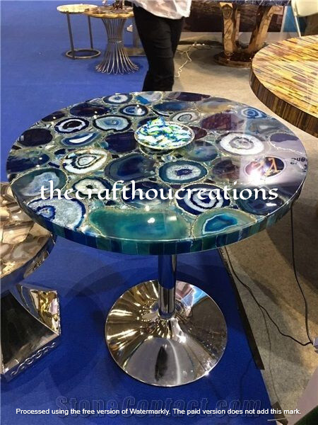 Natural Blue Agate Coffee Table Top 15x15 Inch for Stylish Home Decor