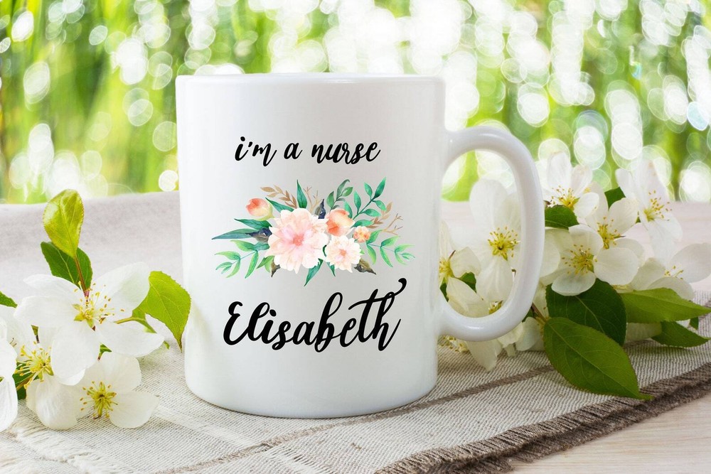 Personalized Nurse Coffee Mug Custom Mug Floral Design I'm A Nurse