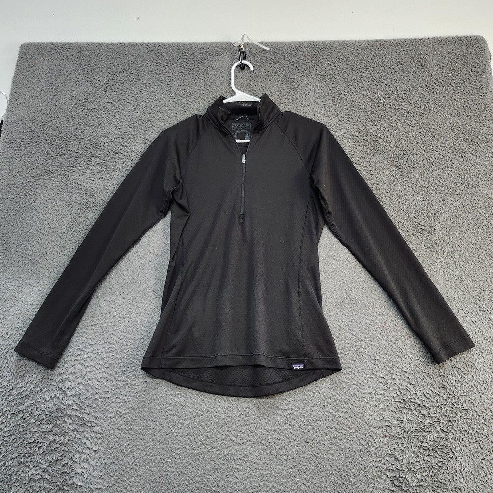 Patagonia Capilene Pullover Womens Large Black Midweight 1/4 Zip Baselayer Top