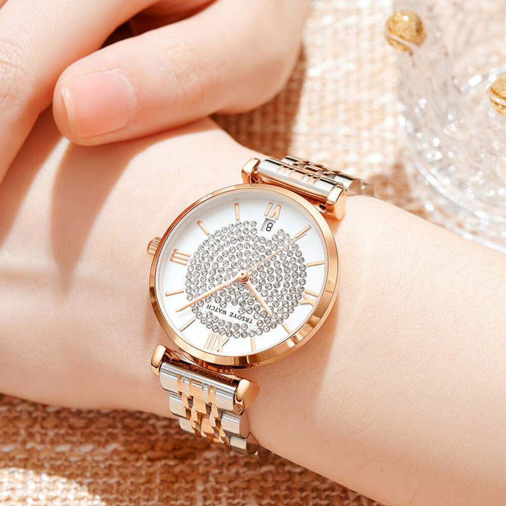 Elegant Women's Waterproof Diamond Quartz Watch with Butterfly Buckle