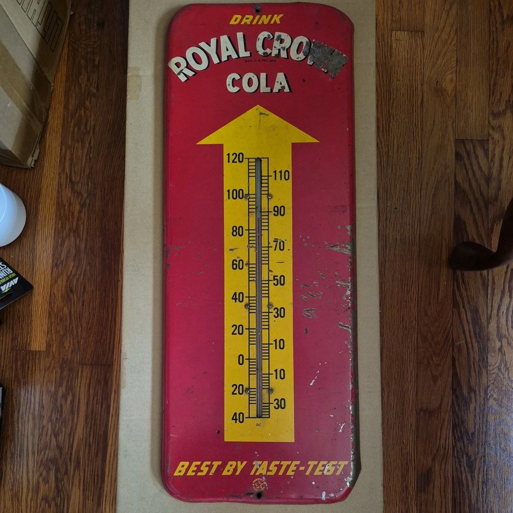 Vintage Original Royal Crown Cola Thermometer Sign Best by Taste Test Donasco54