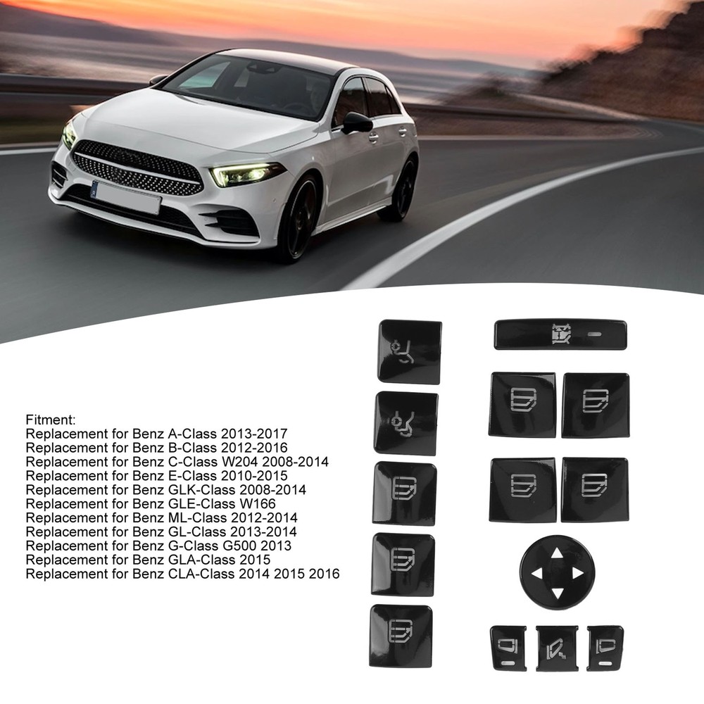 14Pcs Window Lift Button Trim Glossy Black Power Window Switch Button Decal Rep
