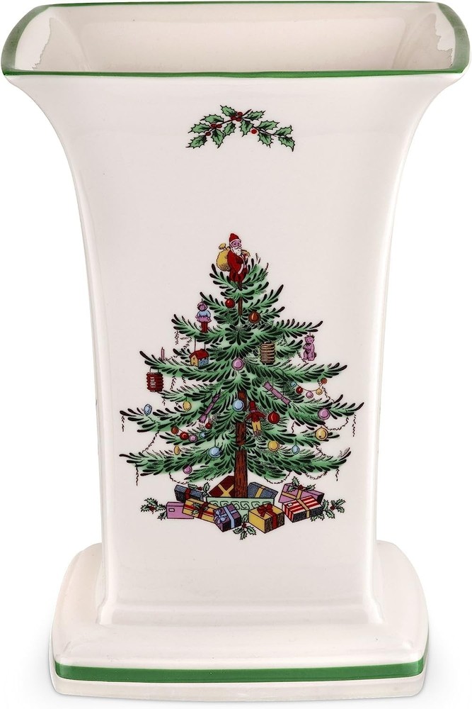 Christmas Tree Square Vase, 8-Inch Festive Vase for Flowers & Holiday Decor -...