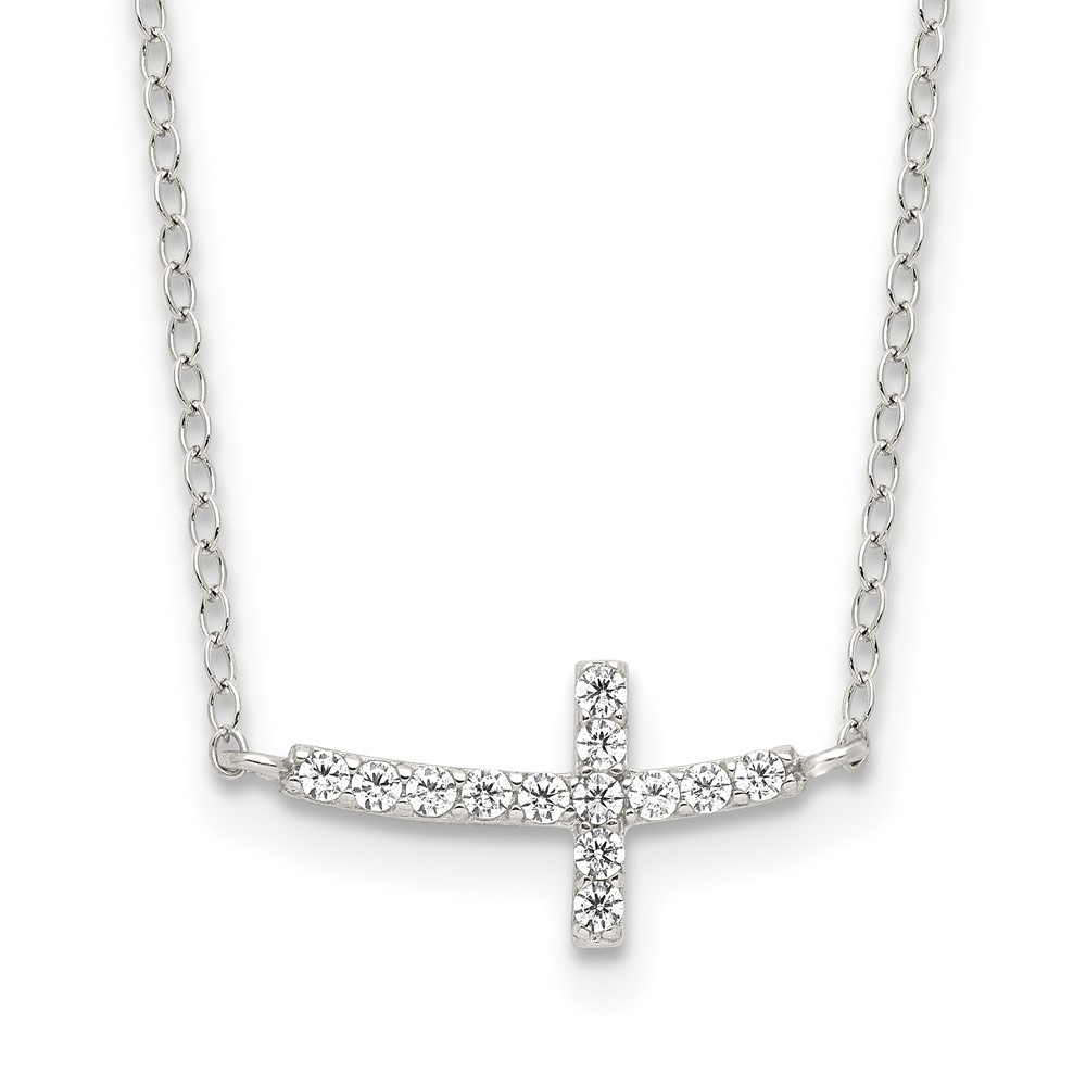 Sterling Silver Cubic Zirconia Sideways Cross Necklace 16
