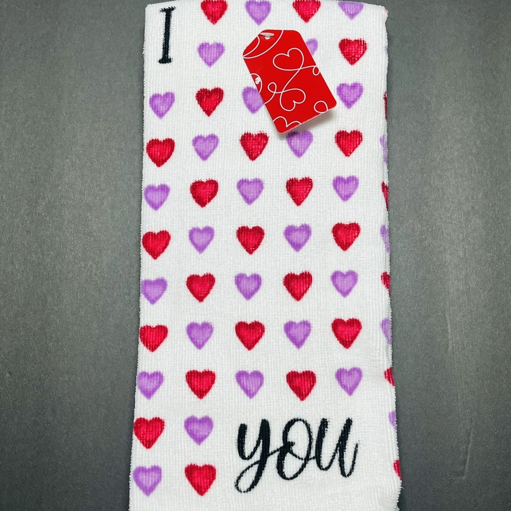 Valentines Day 2 Pack I Love You Heart Hand Towels New Anniversary Gift