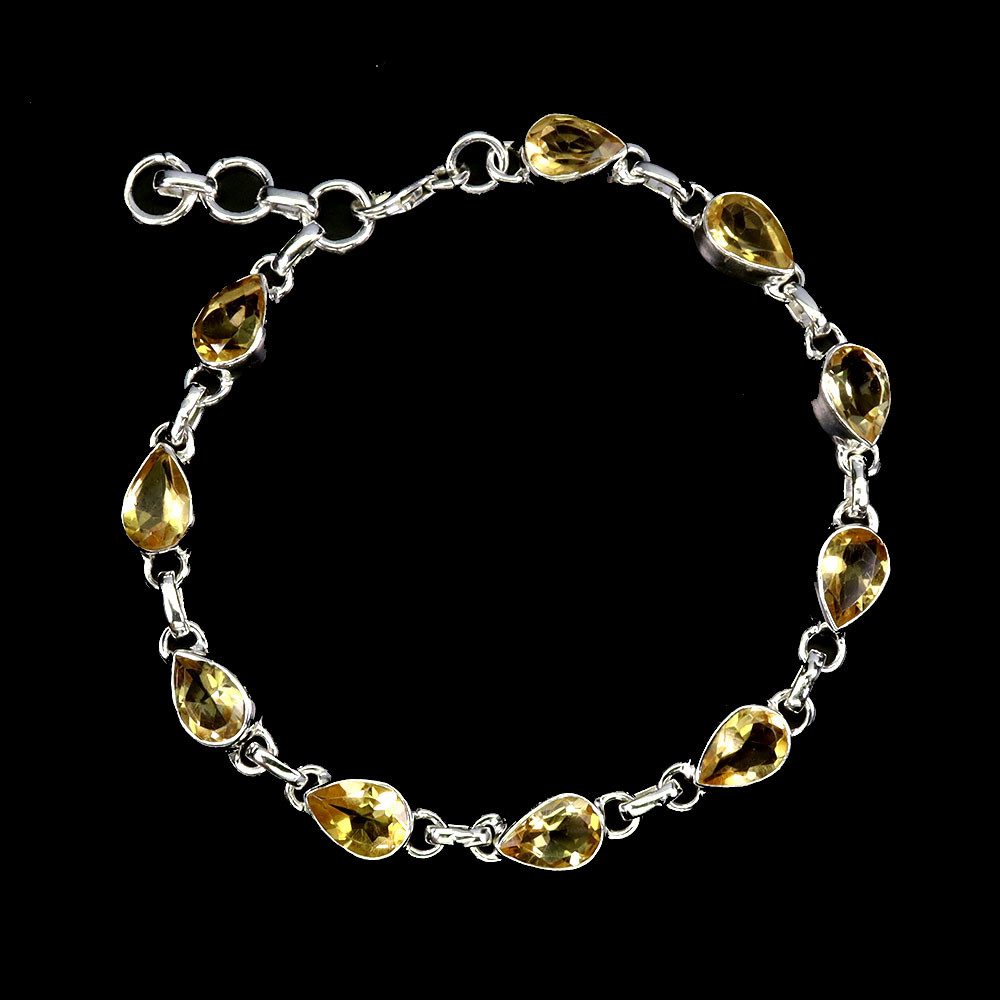 925 Sterling Silver Pear Citrine Gemstone Bracelet 8 Inches Natural Jewelry