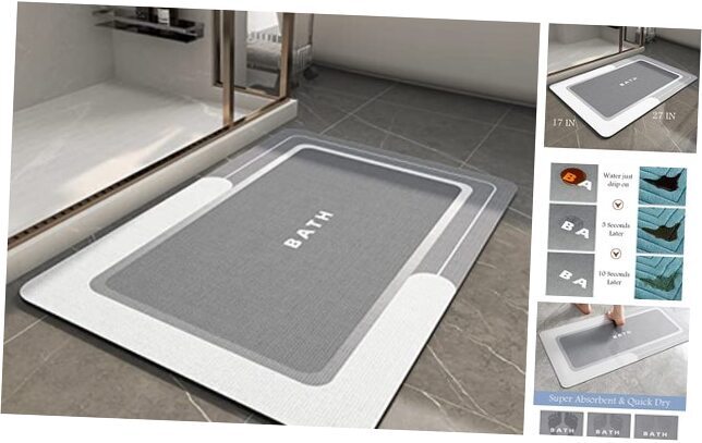 Non-Slip Grey Bath Mat Super Absorbent Stain-Resistant 17x27 Rug