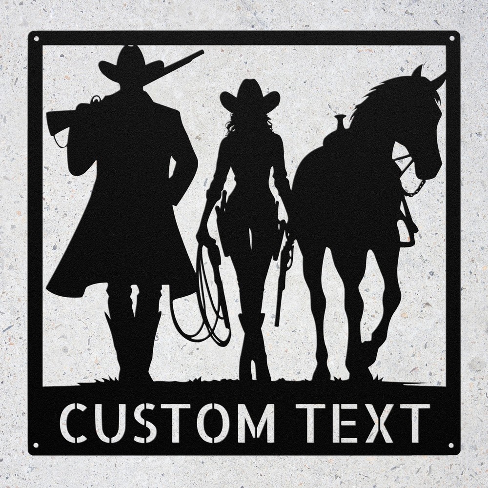 Personalized Cowboy Cowgirl with Horse Metal Sign Custom Wall Art Decor Gift