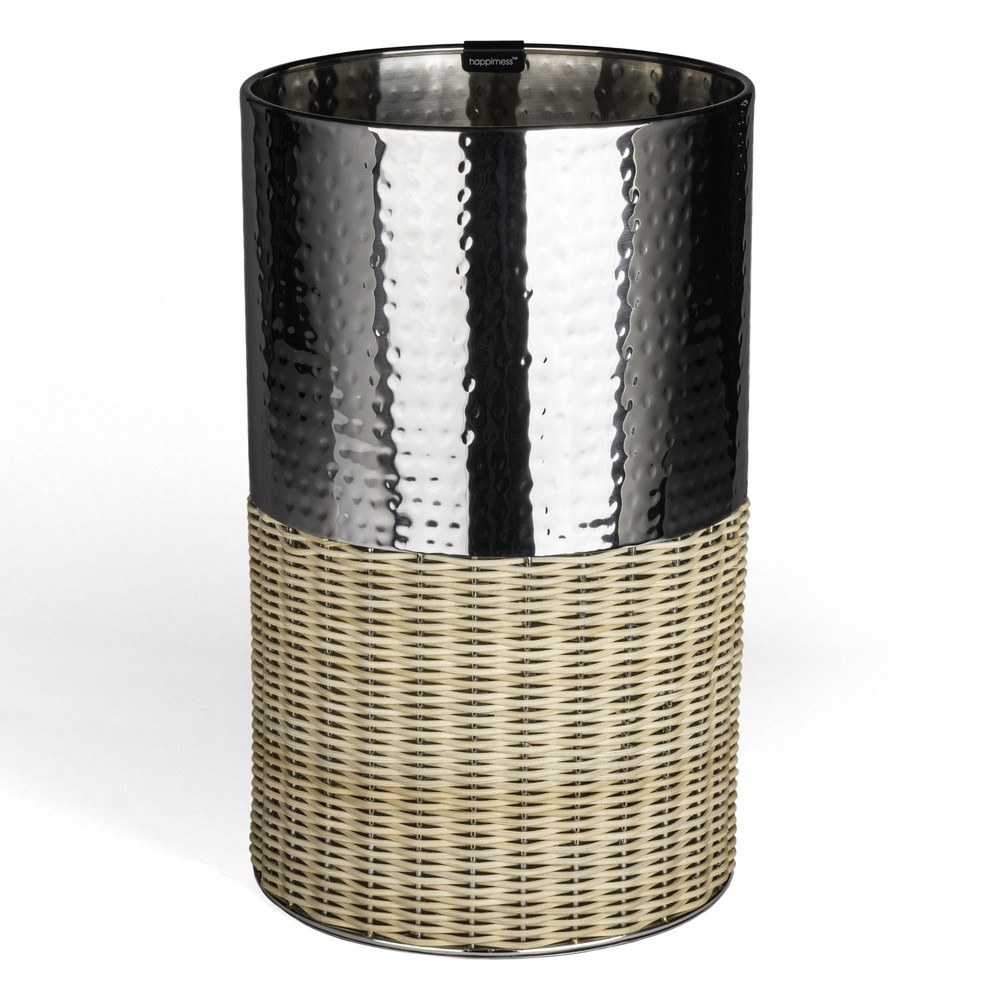 happimess HPM1102 Asher 15.6 Liter Iron and Faux Wicker Standing - Chrome /