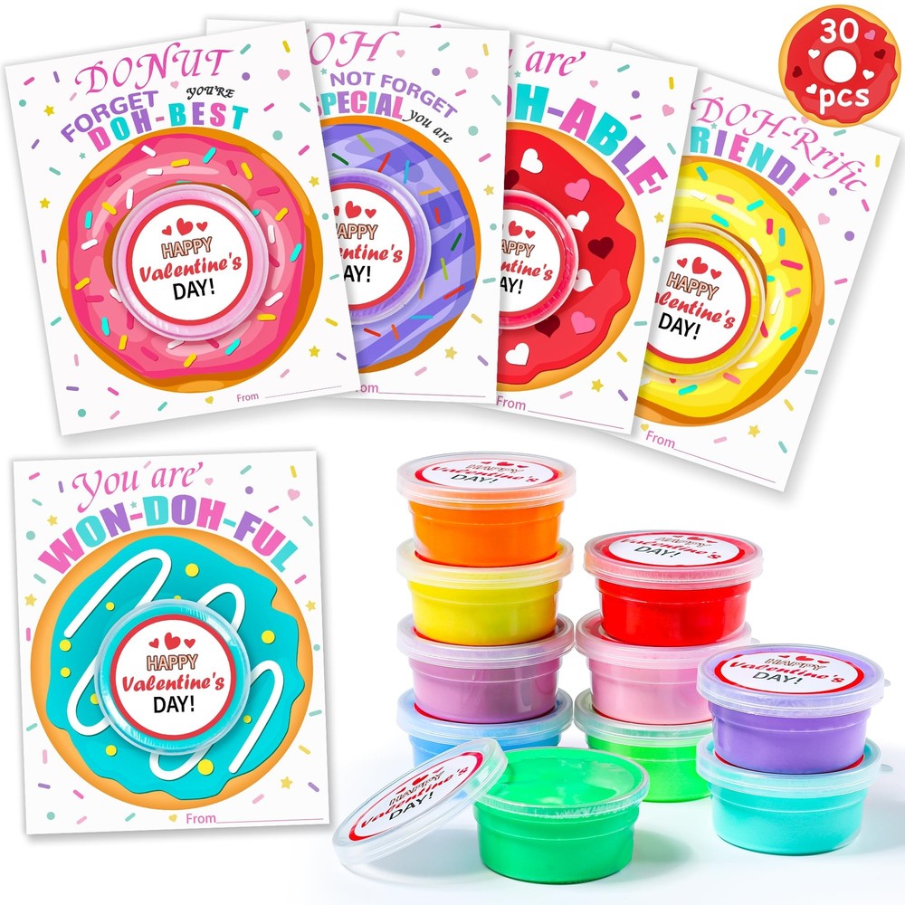 30-Pack Kids Valentine's Day Classroom Cards with Stickers & Pencils