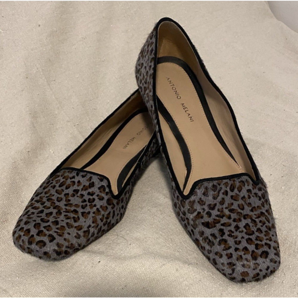 ANTONIO MELANI Graham Bovine Leather LOAFERS Size 9M Mob Wife Leopard FLAT SHOES