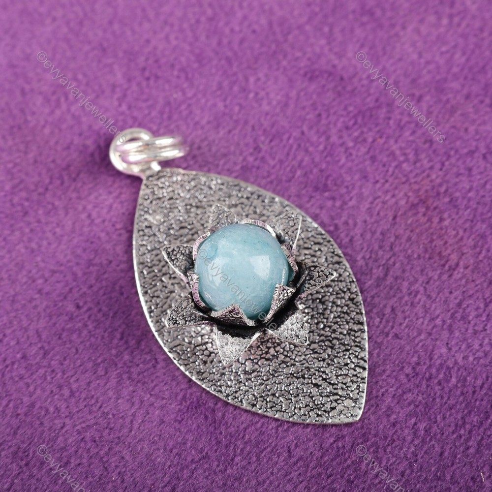 Sterling Silver Aquamarine Dyed Stone Cyber Monday Beaded Wife Pendant Jewelry-image