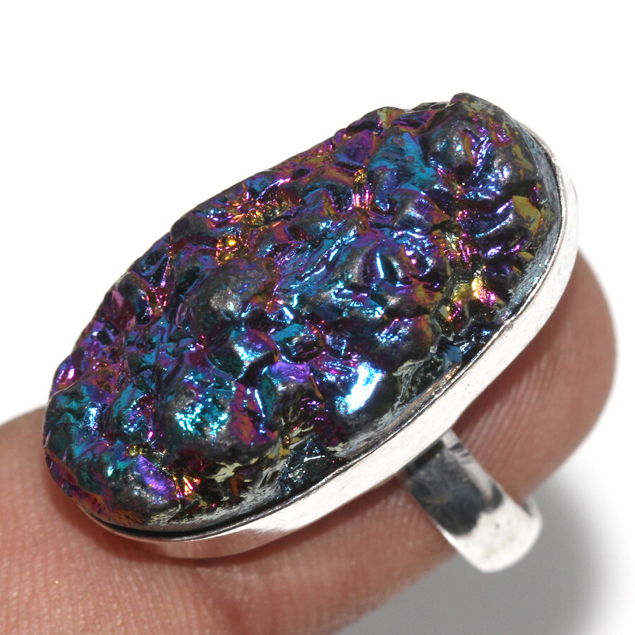 Purple Titanium Druzy 925 Silver Plated Ring US 7 Independence Day Gifts JW