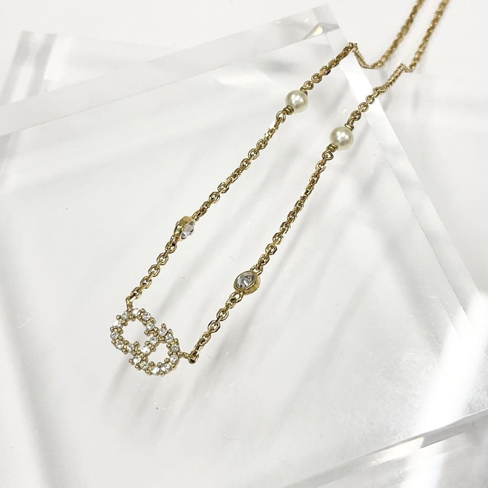 Christian Dior Claire de Lune Rhinestone Logo Necklace