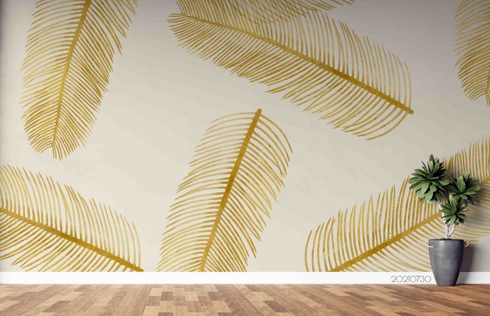 3D Gold Plant Leaves Pattern Wall Murals Wallpaper Murals Wall Sticker