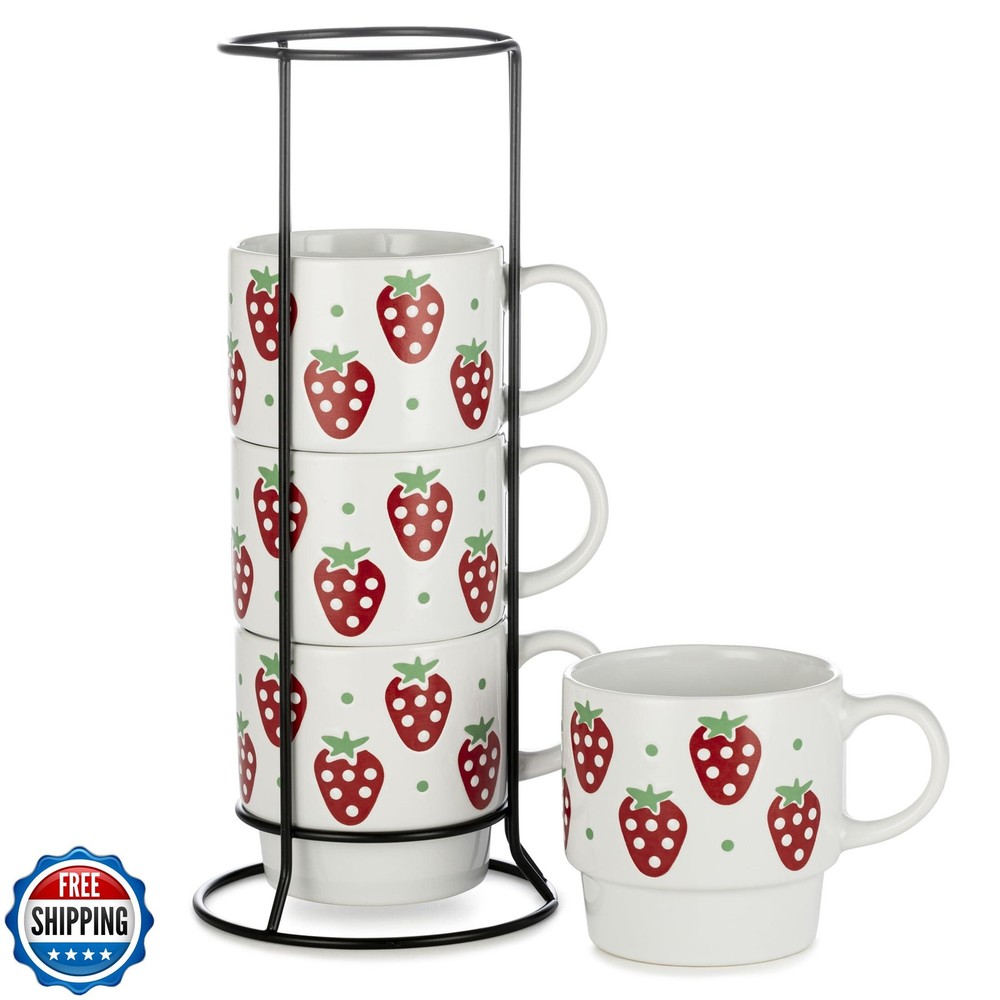 Stackable Coffee Mug Set with Metal Rack - 15 Mugs by Signature Housewares