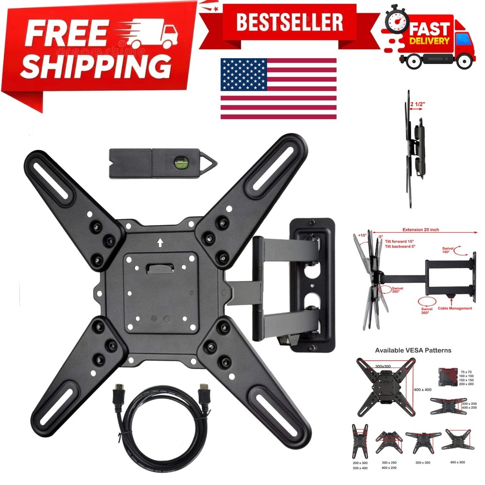 ML531BE2 Full Motion TV Wall Mount Kit for 26-65 Inch TVs - Includes HDMI Cable