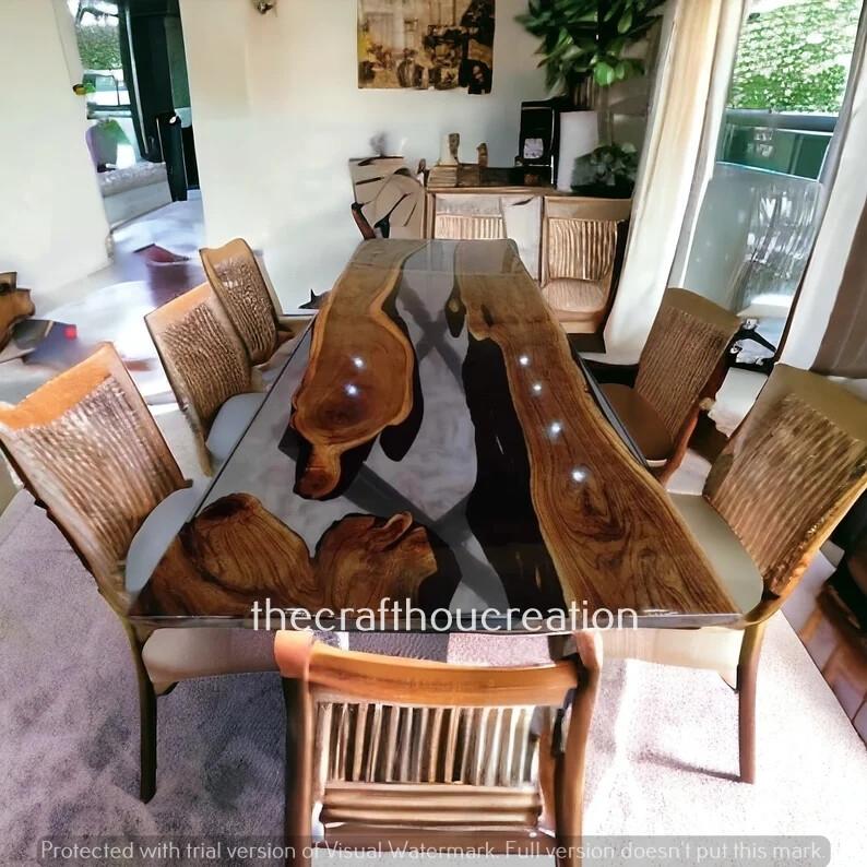 Clear Epoxy Dining Table Top, Epoxy Wooden Table Top, Counter Top Epoxy Table