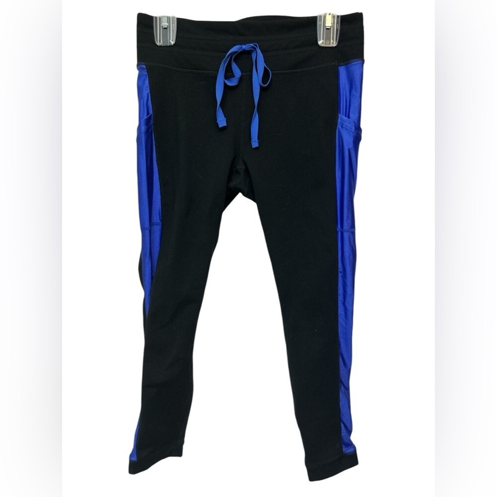 Fabletics Women Mid-Rise Powerhold Tie Waist 7/8 Legging Black/Lapis Shine