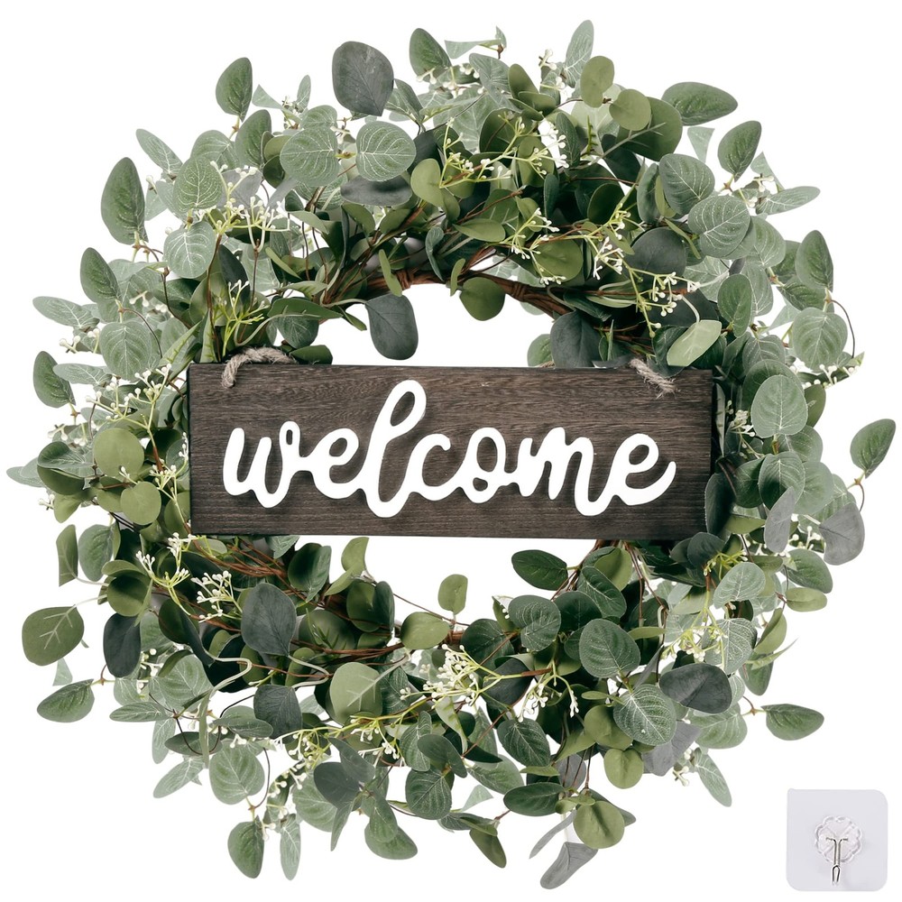 20in Artificial Green Eucalyptus Leaf Welcome Wreath