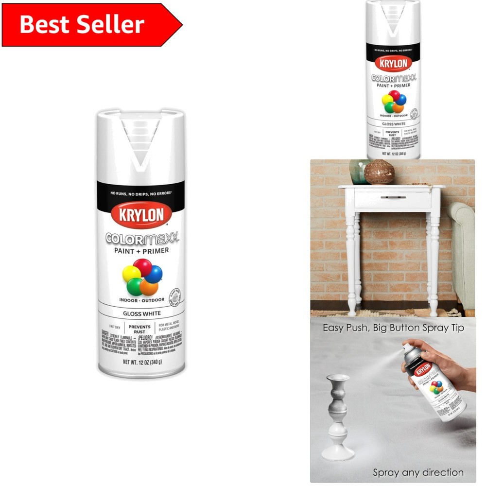 COLORmaxx Gloss White Spray Paint & Primer 12 oz Indoor Rust Resistant