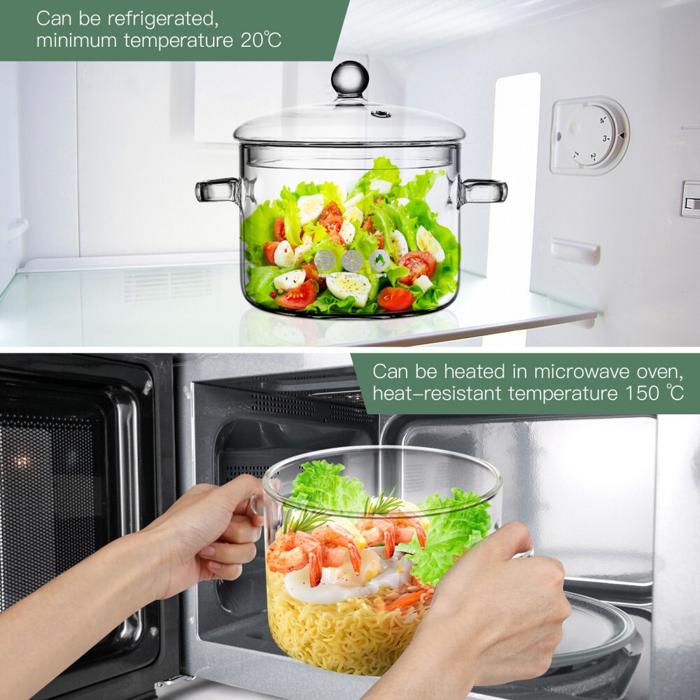 High Borosilicate Glass Soup Pot with Handles for Instant Noodles