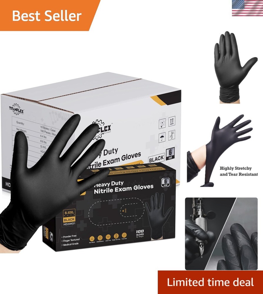 Heavy Duty 6-mil Black Nitrile Exam Gloves Disposable