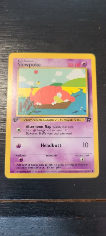1st Edition Slowpoke 67/82 Team Rocket Pokemon Card Mint Sharp Condition