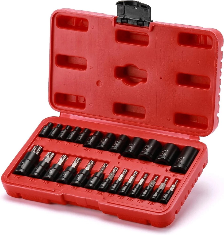 25PCS Torx Bit Socket Set with 1/4 3/8 1/2 Drive