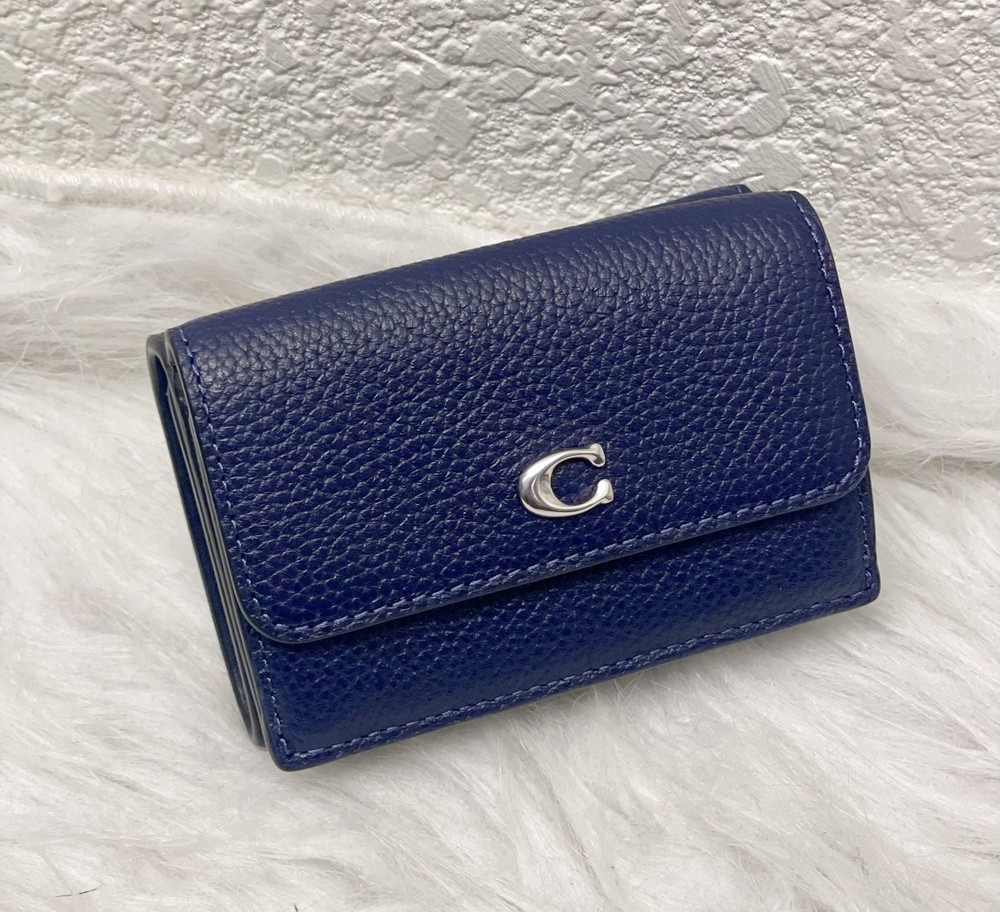 Coach Navy Leather Mini Trifold Wallet NWT CM437 Essential Style
