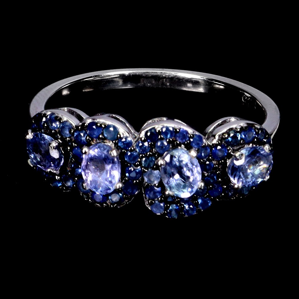 925 Sterling Silver Ring Oval Tanzanite 4x3mm Sapphire Diamond Cut Gem Jewelry 7