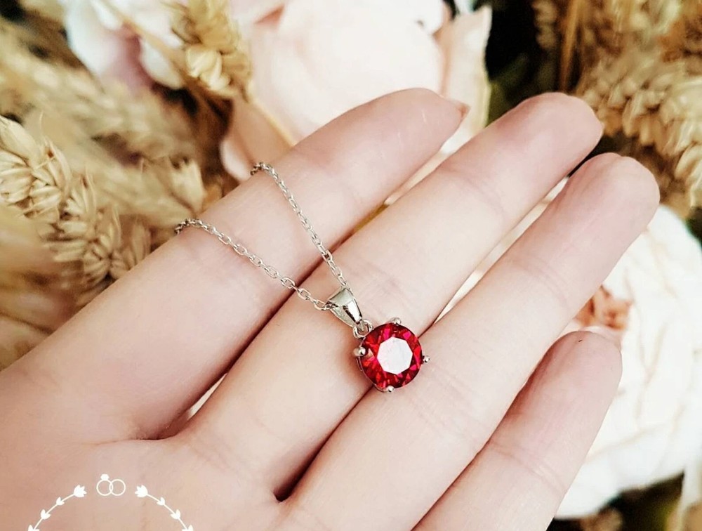 Natural 10 Ct Red Ruby Gemstone Round Pendant In Solid 925 Sterling Silver