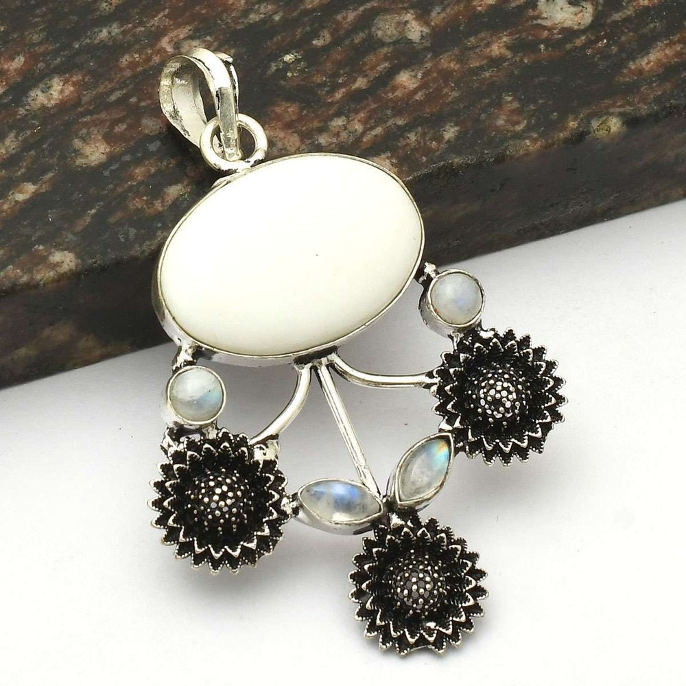 White Opal Rainbow Moonstone Gemstone Handmade Pendant Jewelry 2.6