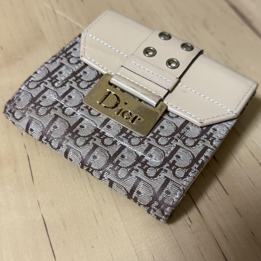 Dior Trotter Bifold Wallet in Beige and Brown Leather