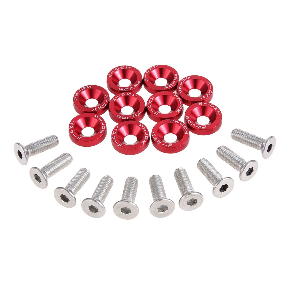 Durable 20X Red 6Mx20 Steel Bolts with Anodized Washers for Fenders and Bumpers