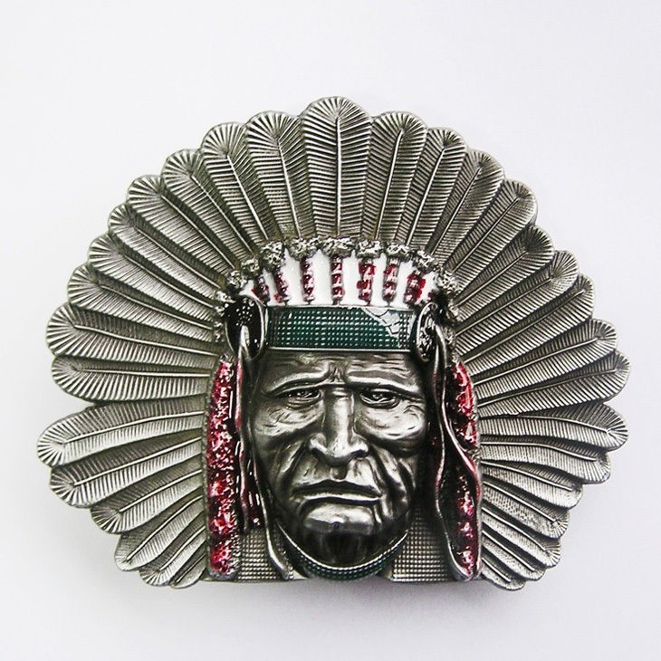 American Native Indian Chief Color Cowboy Western Metal Belt Buckle