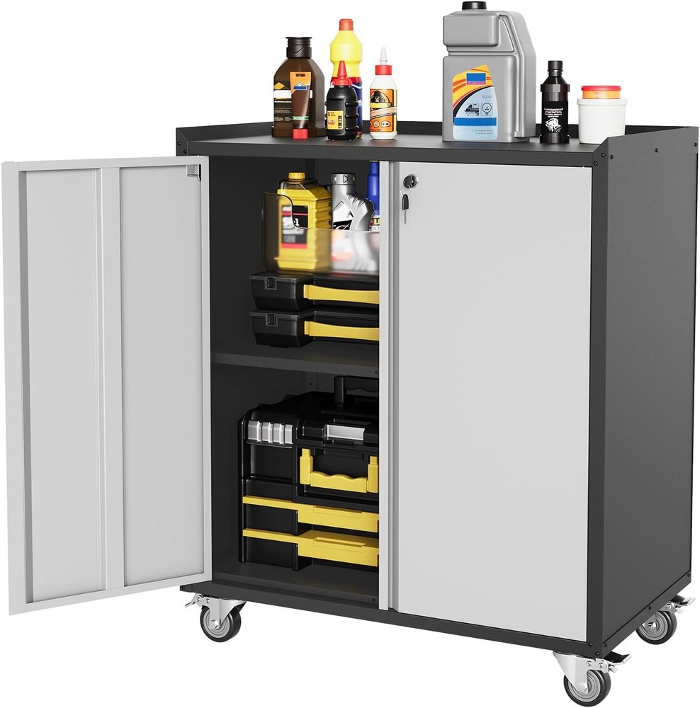 Mobile Metal Garage Cabinet with Adjustable Shelves
