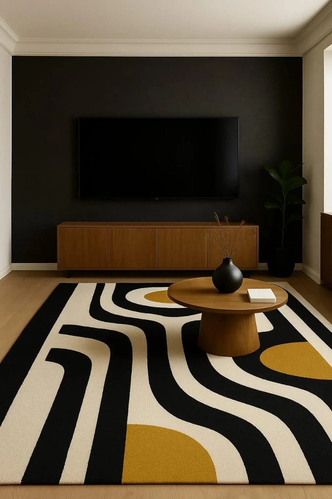 Hand-Tufted Wool Rug: Geometric Mid-Century Modern Abstract Carpet