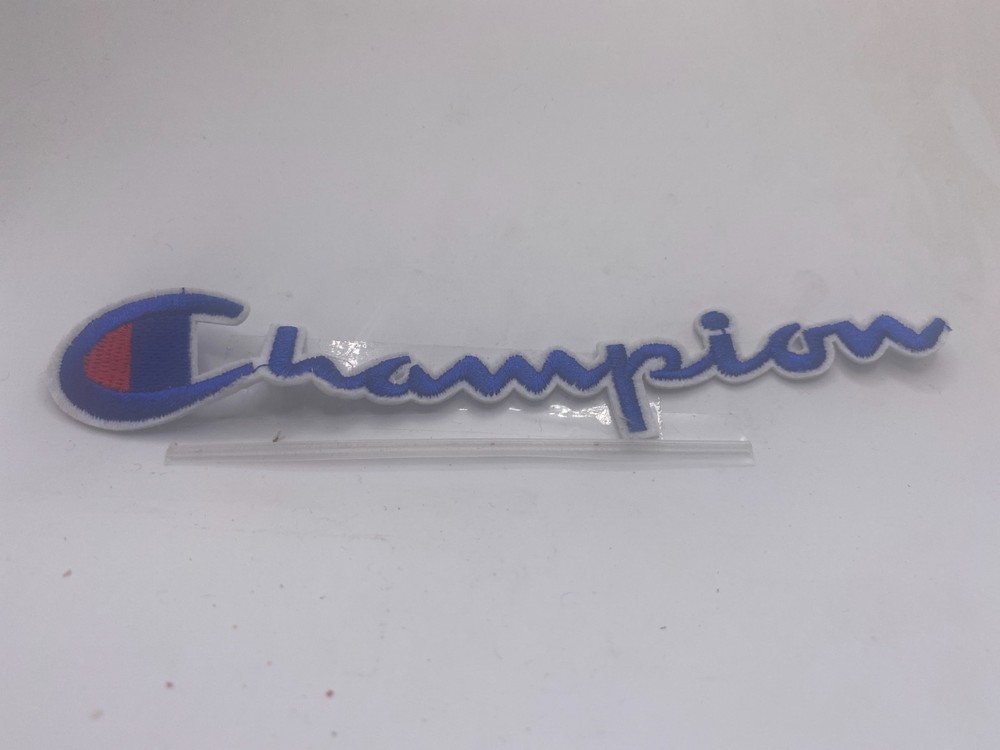 Champion Blue Embroidered Iron-On Name Patch Tag 1x7 Inch Company Logo