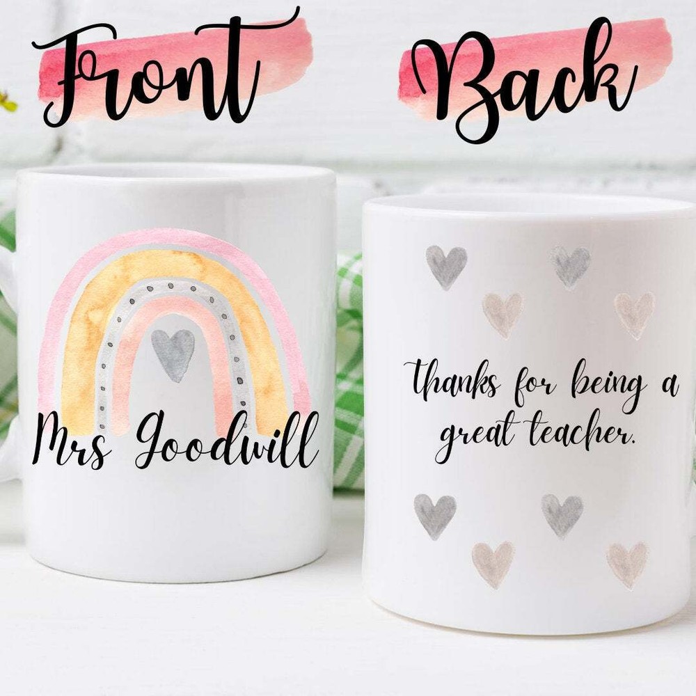 Personalised Teacher Mug  Name & Message Mug Teacher Mug Rainbow Thank You M