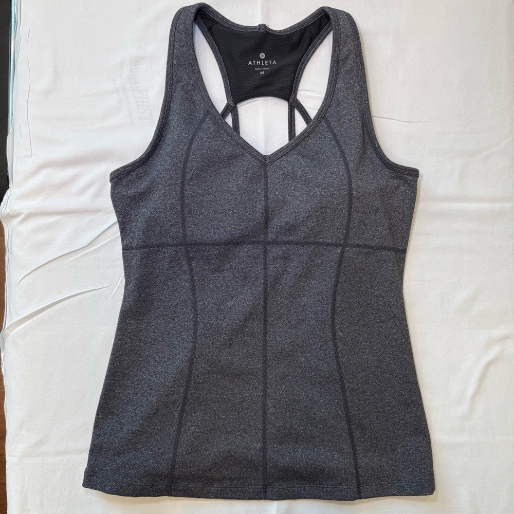Athleta Built In Bra Tank Medium Gray Racerback Yoga Workout Top