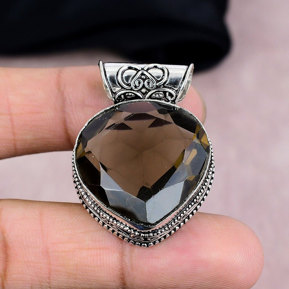 Amazing Smoky Quartz Gemstone Pendant 925 Sterling Silver Handmade Jewelry Gift